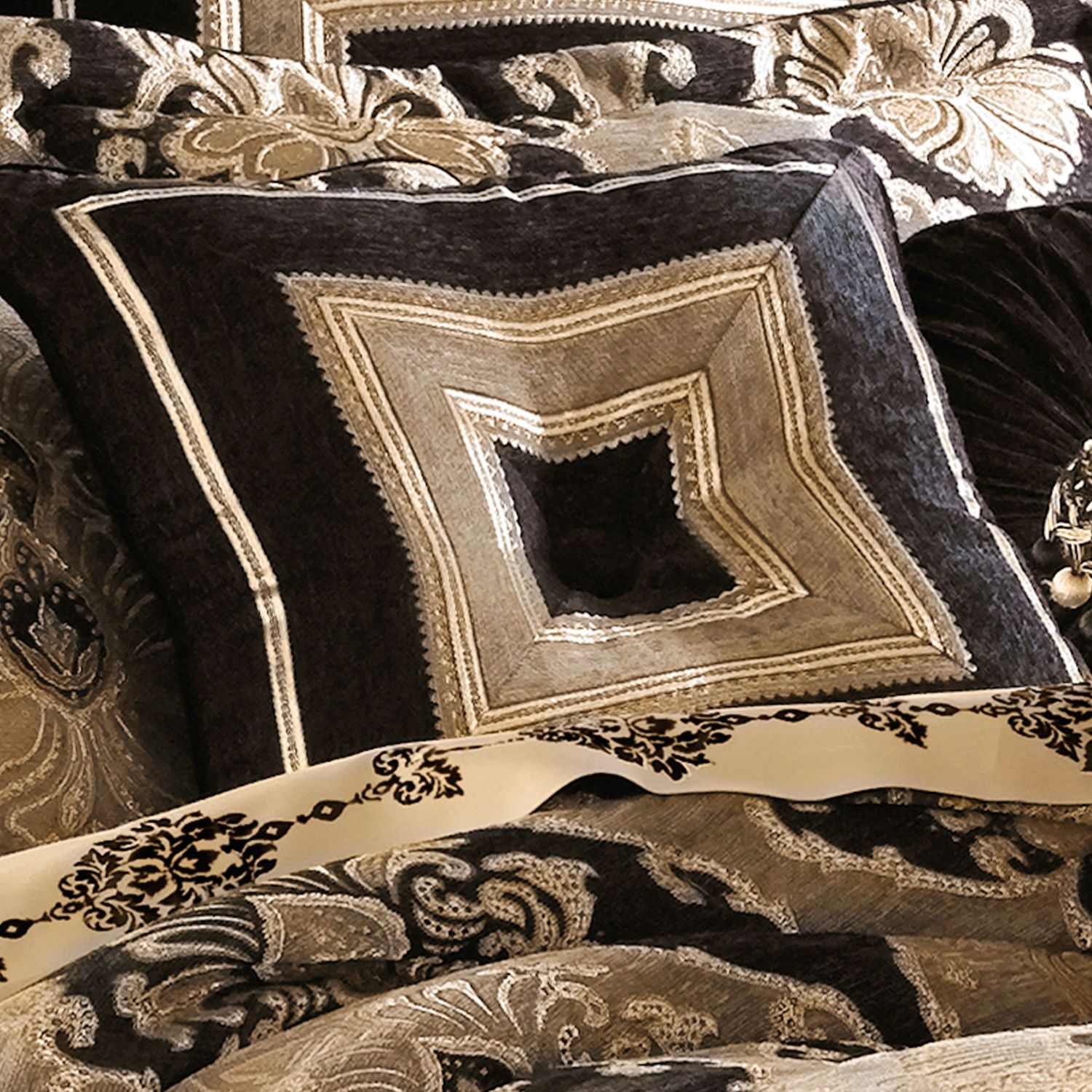 Five Queens Court Brooke Black 18 Square Decorative Throw Pillow