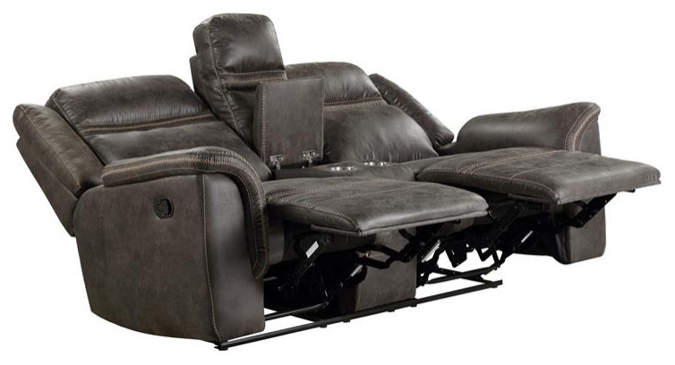 Lexicon Boise Microfiber Double Reclining Love Seat with Center Console in Brown   Contemporary   Loveseats   by Homesquare  Houzz