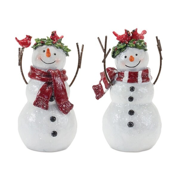 Set of 2 White and Red Snowman Cardinal Christmas Tabletop Figurines 7