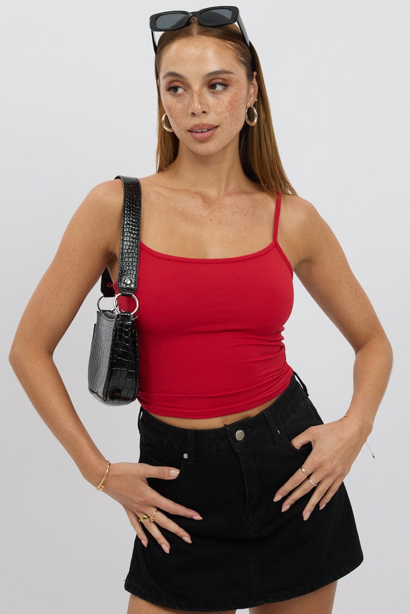 Red Cami Top Thin Strap Supersoft