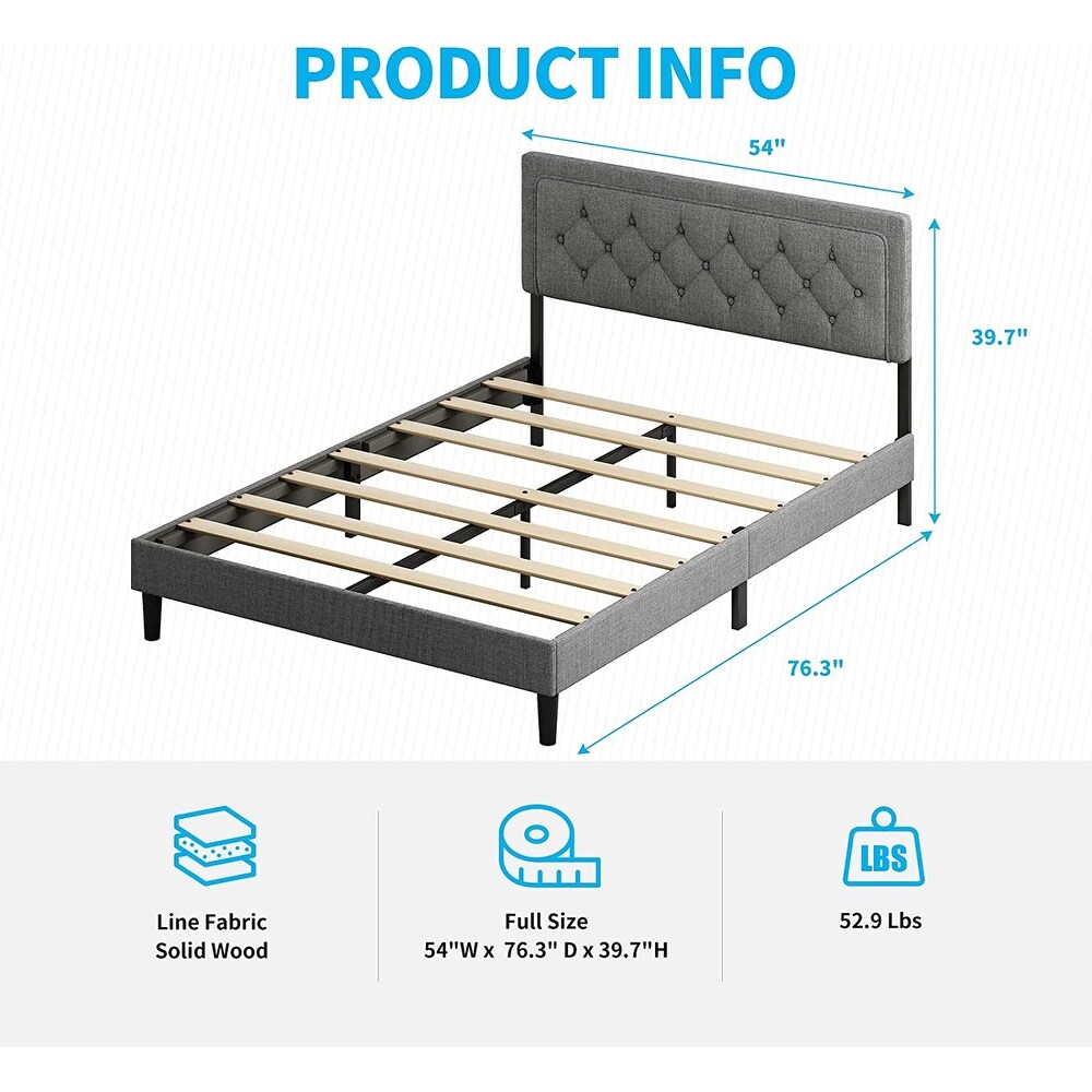 Mixoy Full/Queen/King Size Flat Bed Frame  Linen Fabric Upholstered Headboard with Button Tufted for Bedroom Apartment