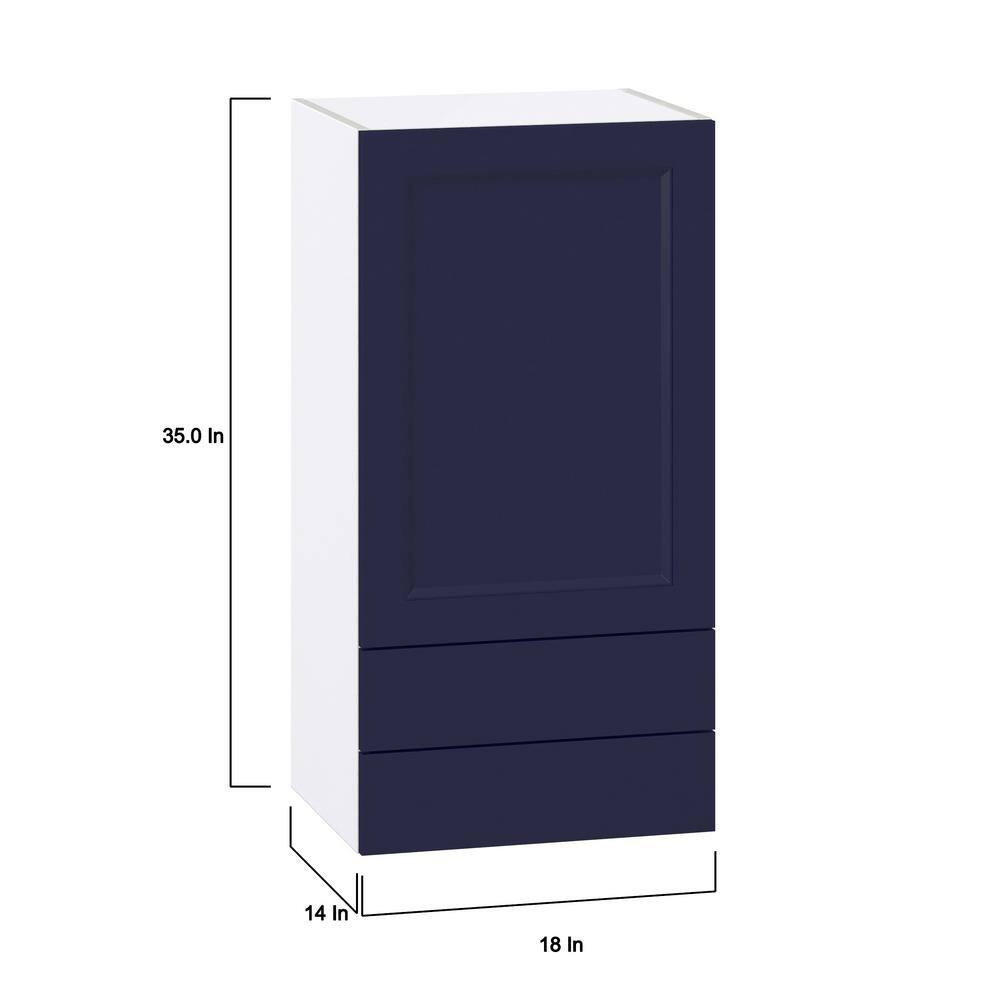 J COLLECTION Devon 18 in. W x 35 in. H x 14 in. D Painted Blue Shaker Assembled Wall Kitchen Cabinet with 2 Drawers DSW1835B(LR)-DV