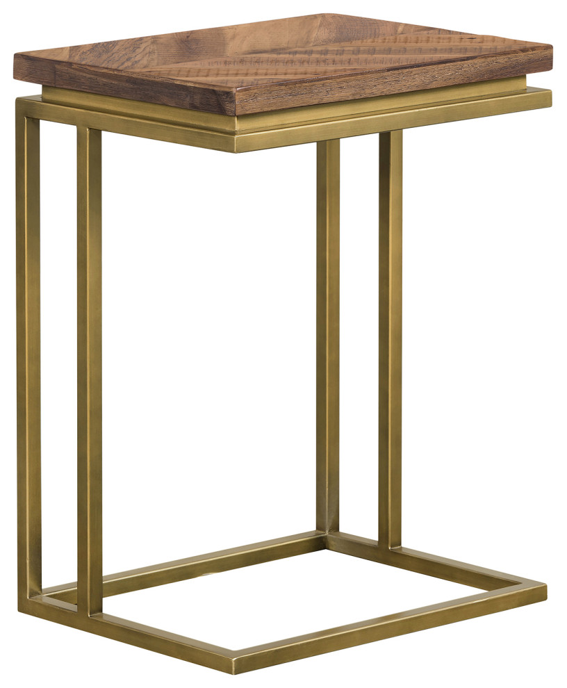 Faye Rustic Brown Wood C Shape End table with Antique Brass Base   Contemporary   Side Tables And End Tables   by HedgeApple  Houzz