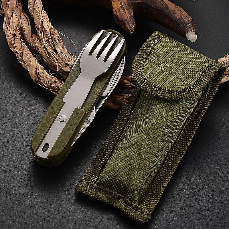 7 In 1 Multifunctional Outdoor Tableware Stainless Steel Foldable Fork Spoon Knife Picnic Camping Hiking Travelling Dinnerware