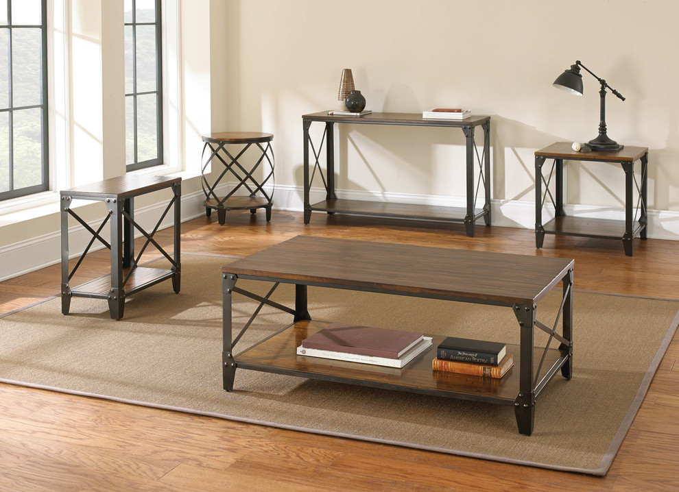 Winston Square End Table  Distressed Tobacco Brown Top and shelf in  Metal frame   Industrial   Side Tables And End Tables   by HedgeApple  Houzz