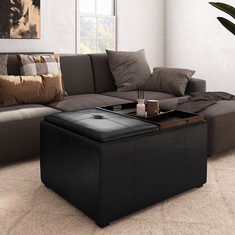 Simpli Home Avalon Small Coffee Table Storage Ottoman