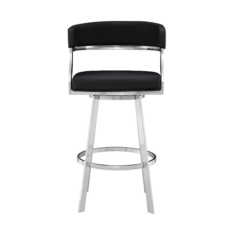 26 Inch Curved Seat Leatherette Swivel Barstool， Silver and Black