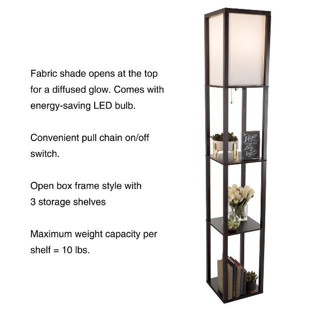 Hastings Home Floor Lamp Etagere Style Standing Light With 3 Tiers Of Storage Shelving Black