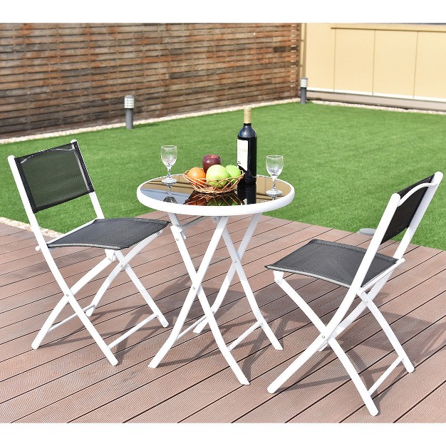 Costway 3 Pcs Folding Bistro Table Chairs Set Garden Backyard Patio Furniture Black