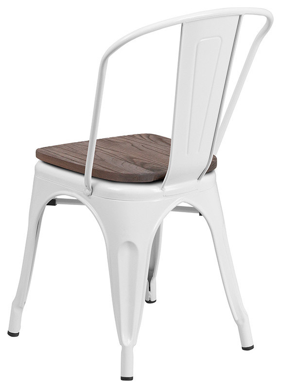 White Metal Stackable Chair with Wood Seat   Industrial   Dining Chairs   by Beyond Design  ampMore  Houzz