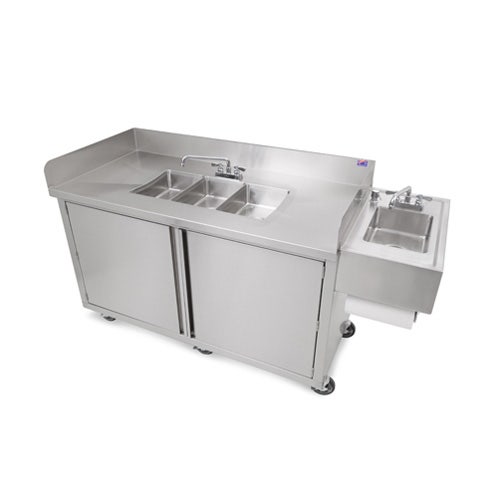 John Boos MCS3-1014-HS Mobile Three Compartment Sink with Hand Sink， Self-Contained