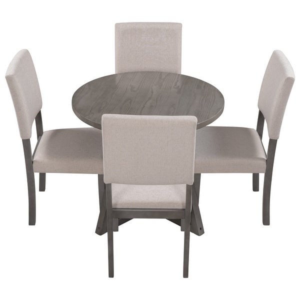 Wood 5-Piece Kitchen Dining Table Set，Gray Table + Beige Chair