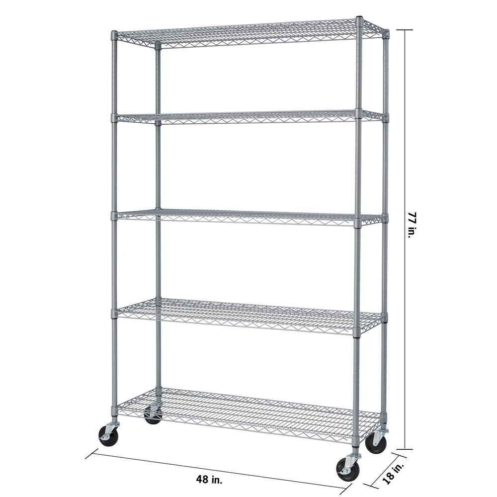 TRINITY 8-Pack Gray 5-Tier Rolling Steel Wire Shelving Unit (48 in. W x 77 in. H x 18 in. D) TBF-PS66408