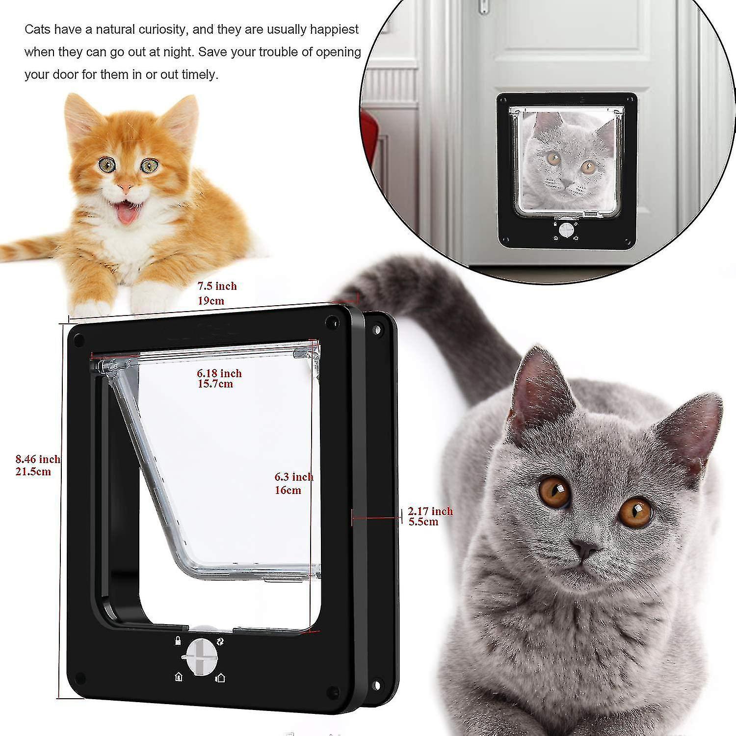 Upgrade Your Cat's Freedom with the Medium Black Magnetic Pet Door - 4-Way Locking System for Security and Independence