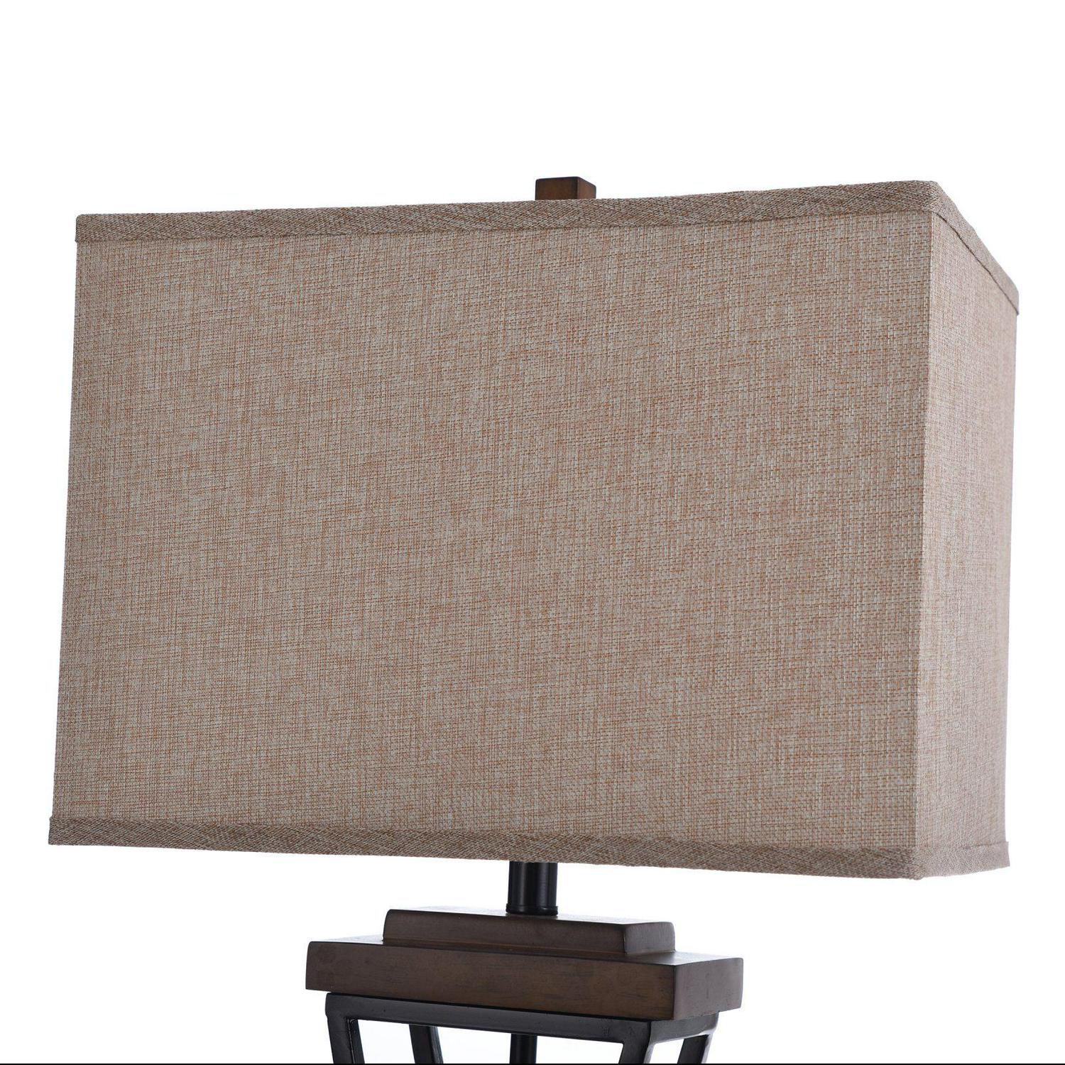 31 Table Lamp  Black Wood Finish  Beige Hardback Fabric Shade