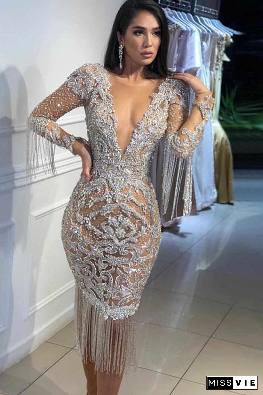 Sexy Long Sleeve Party Cocktail Dress