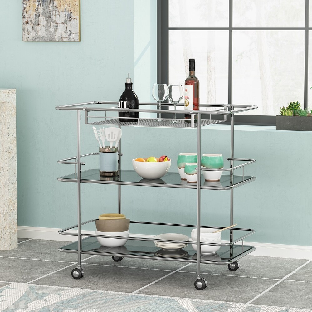 Bridger Modern 3 Tier Bar Cart with Glass Shelving by Christopher Knight Home   34.00\