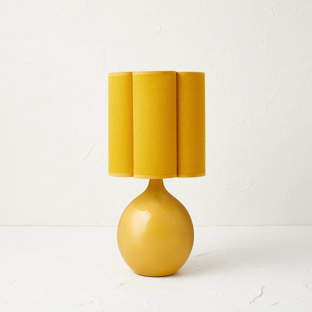 Ceramic Table Lamp With Elongated Shade Yellow includes Led Light Bulb Designed With Dailsygrab