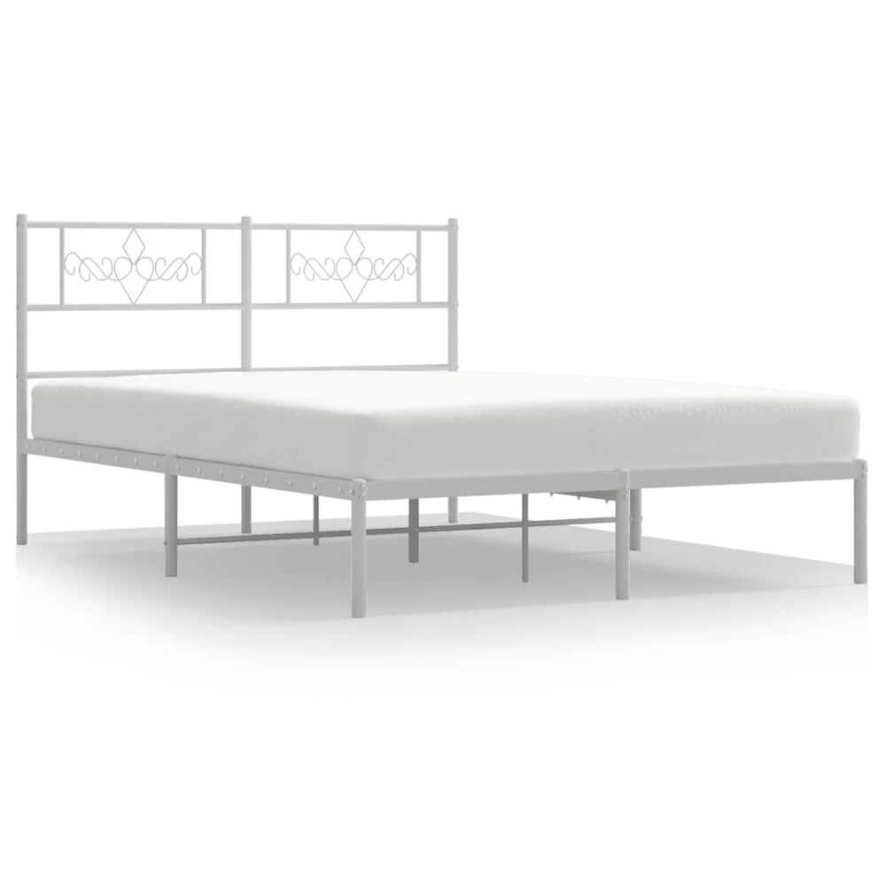 vidaXL Metal Bed Frame with Headboard White 53.1\