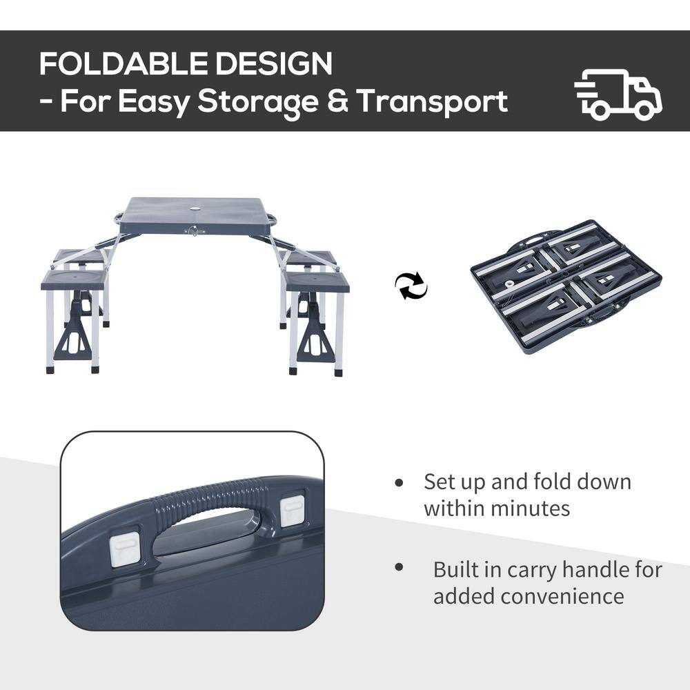 Outsunny Grey 4-Seats Aluminum Picnic Table with Four Chairs and Umbrella Hole 84B-031