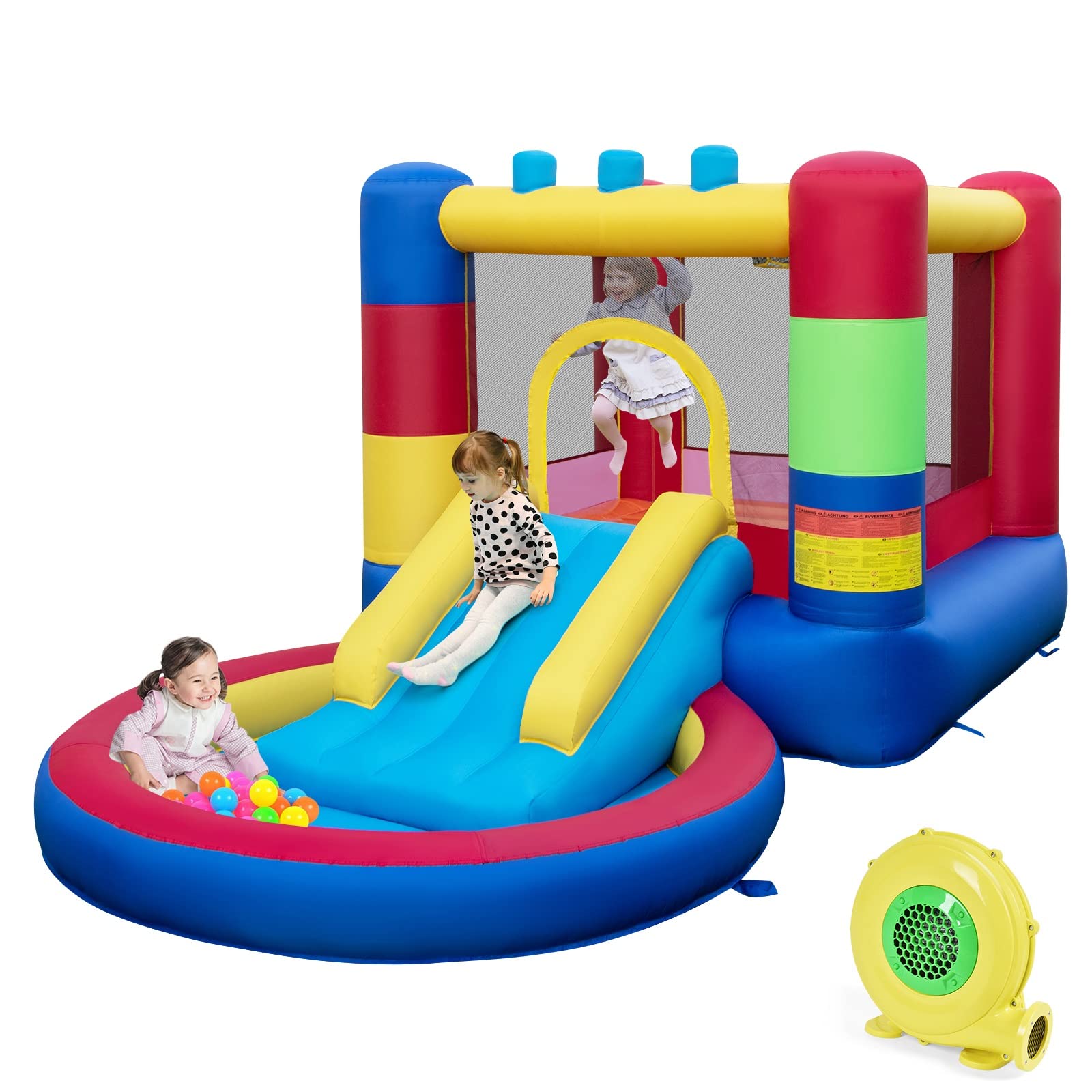 Costzon Inflatable Bounce House with Ball Pit, Bouncy House for Kids 5-12 Indoor Outdoor Party Family with 480w Blower