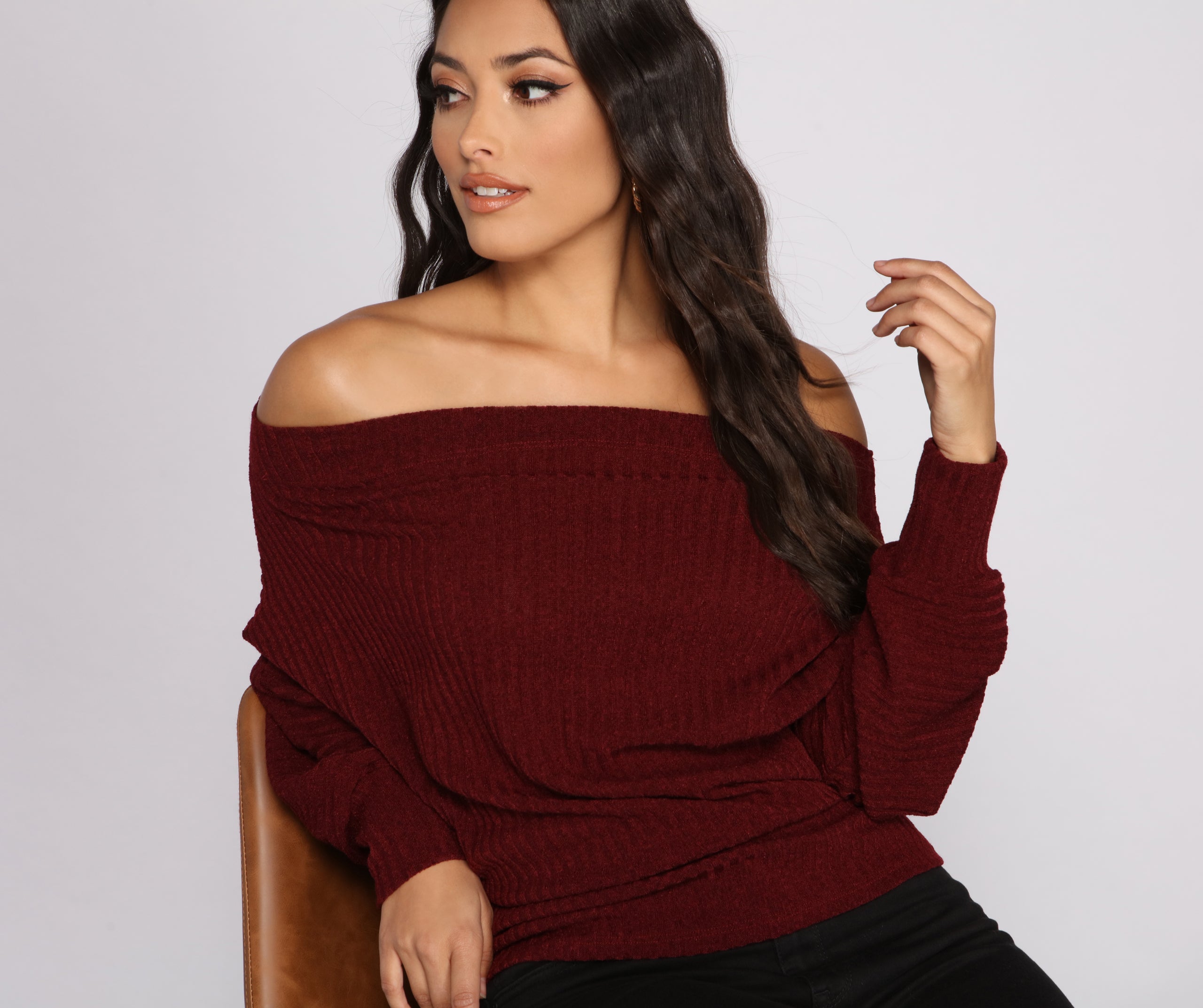 Ribbed Knit Off The Shoulder Tunic