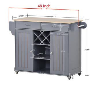 Blue Kitchen Island Cart with Two Storage Cabinets Four Locking Wheels Wine Rack Two Drawers Spice Rack Towel Rack EC-KCGB-5162