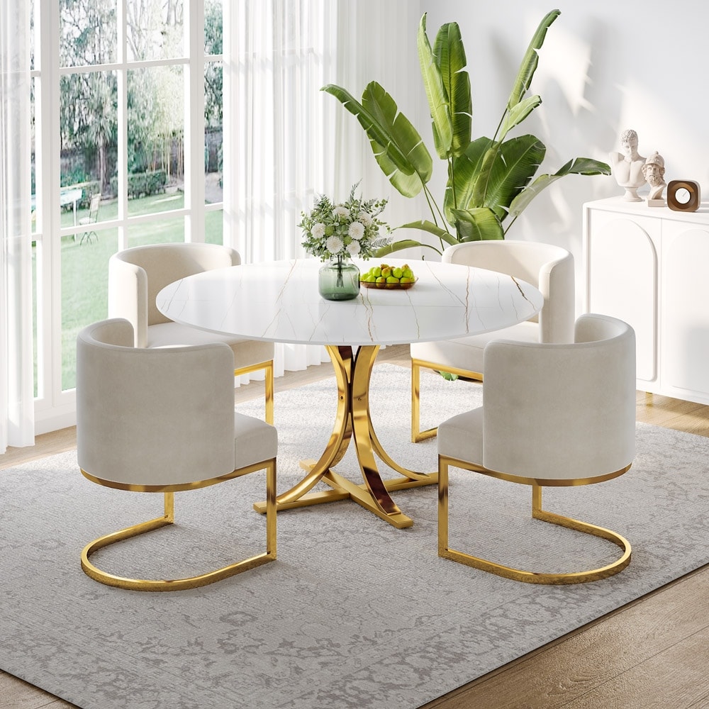 Moasis Velvet Upholstered Dining Chair with C shaped Gold Metal Legs (Set of 2)