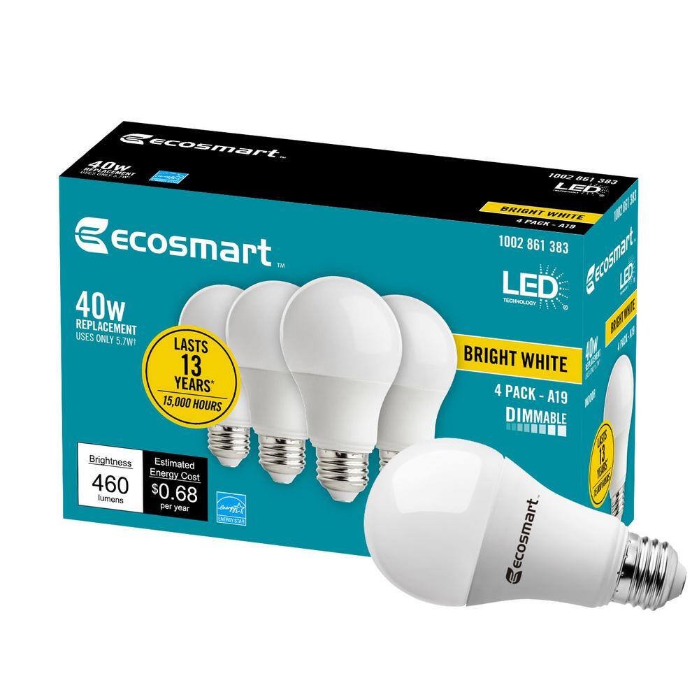 EcoSmart 40-Watt Equivalent A19 Dimmable ENERGY STAR LED Light Bulb Bright White (16-Pack) B7A19A40WESD02