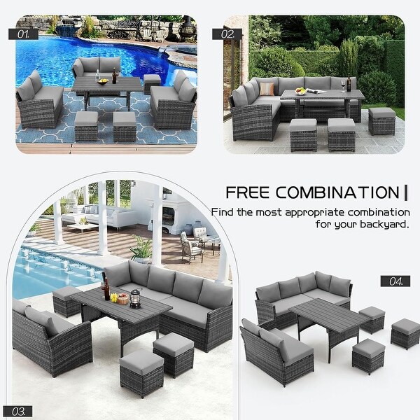 AECOJOY 7 Pieces Patio Furniture Set Outdoor Sectional Sofa Rattan Conversation Set