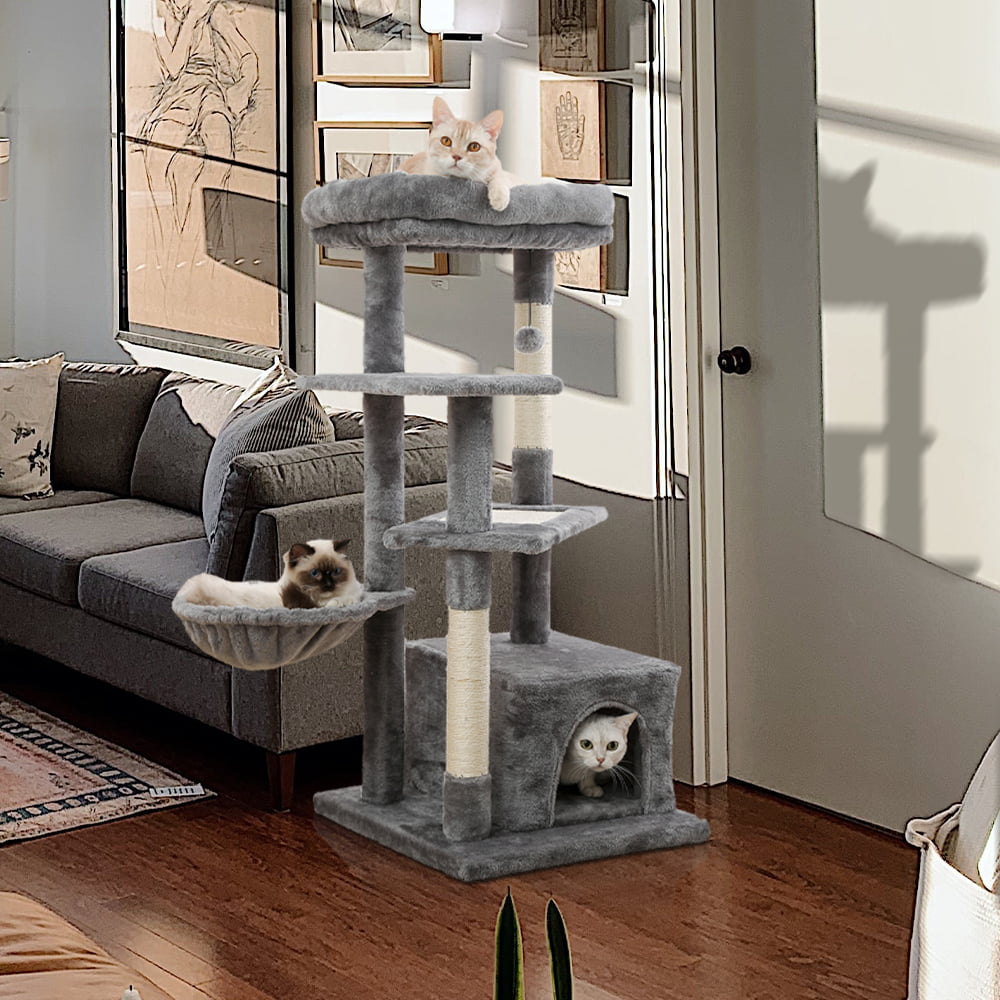 Cat Tree for Indoor Cats， 42 Inches Multi-Level Cat Tower with Sisal Covered Scratching Posts， Spacious Condo， Cozy Hammock and Plush Top Perch