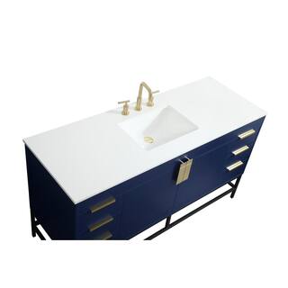 Timeless Home 22 in. W x 60 in. D x 33.5 in. H Bath Vanity in Blue with Ivory White Quartz Top TH97720MBL