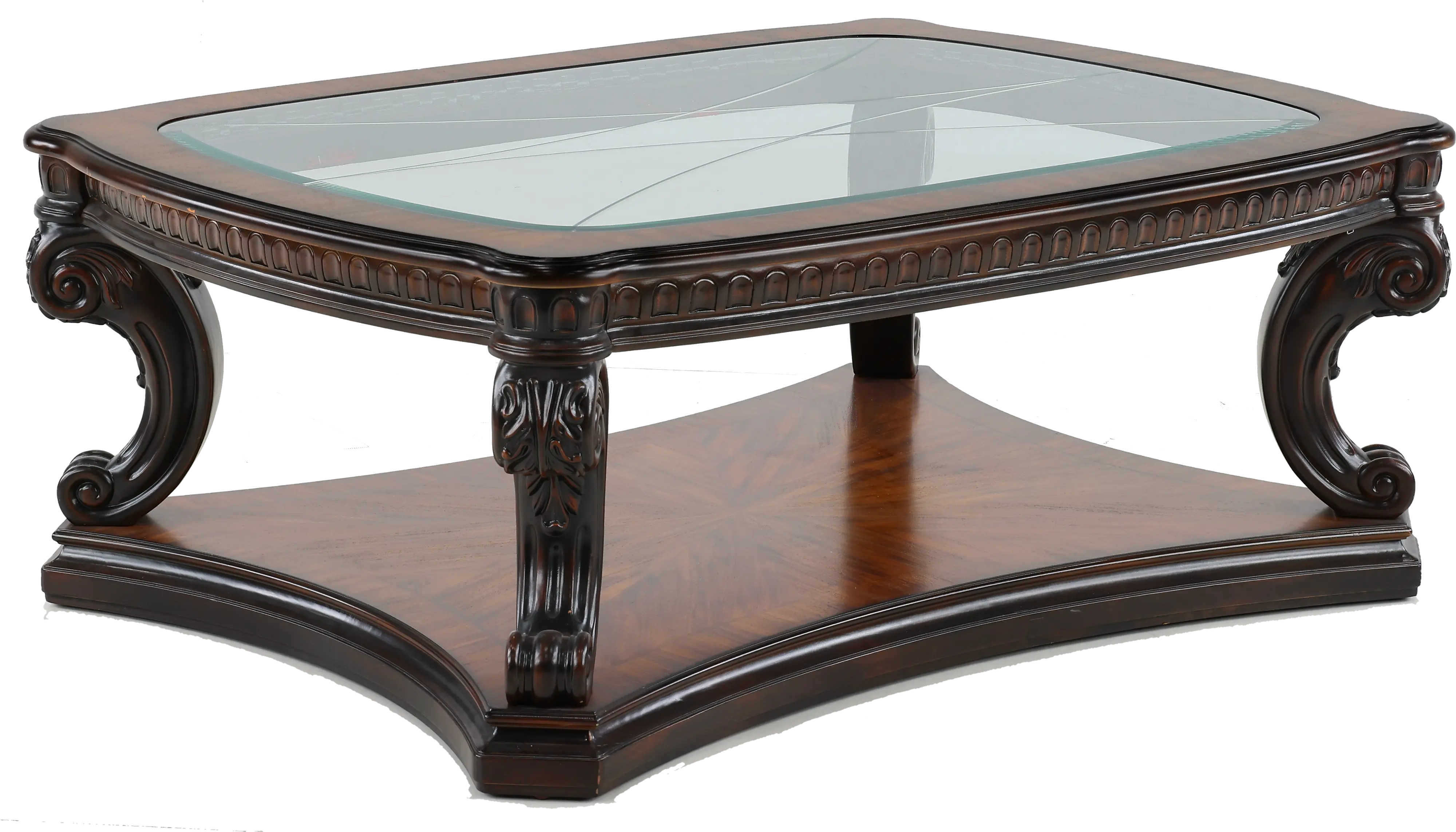 Grand Estates Brown and Glass Top Coffee Table