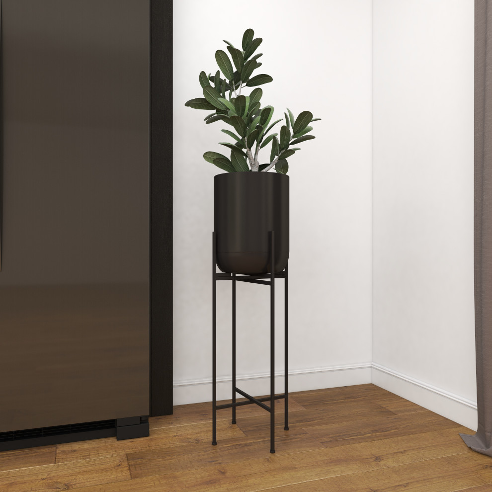 Modern Black Metal Planter 74805   Transitional   Outdoor Pots And Planters   by pruneDanish  Houzz