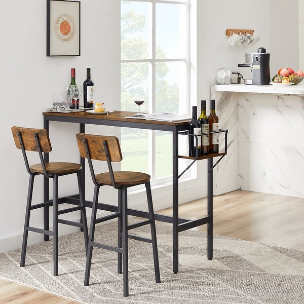 3pcs Industrial Style Bar Table Set with Wine Bottle Storage Rack