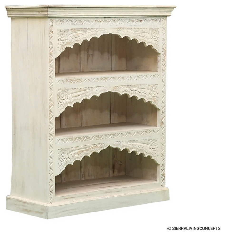 White Hand carved Solid Wood 3 Tier Bookcase   Mediterranean   Bookcases   by Sierra Living Concepts Inc  Houzz