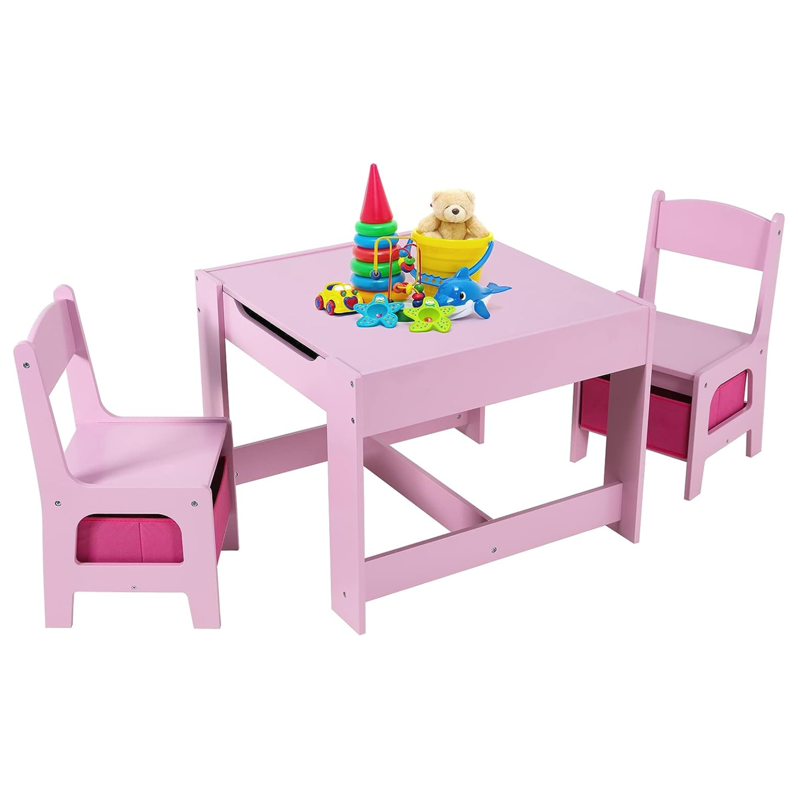 Kids Table and Chairs Set with Storage Drawers, Drawing Black Board Desk