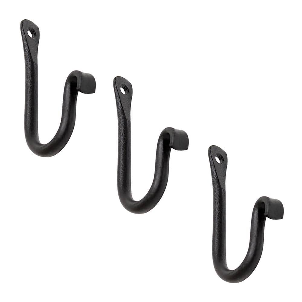 ACHLA DESIGNS 4 in. D Black Powder Coat Metal Multi Purpose J-Hook Brackets (Set of 3) SSH-01-3