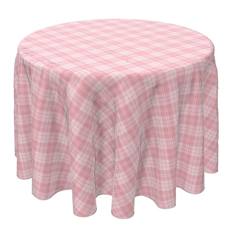 Round Tablecloth， 100% Cotton， 60 Round， Pastel Pink Tartan Plaid