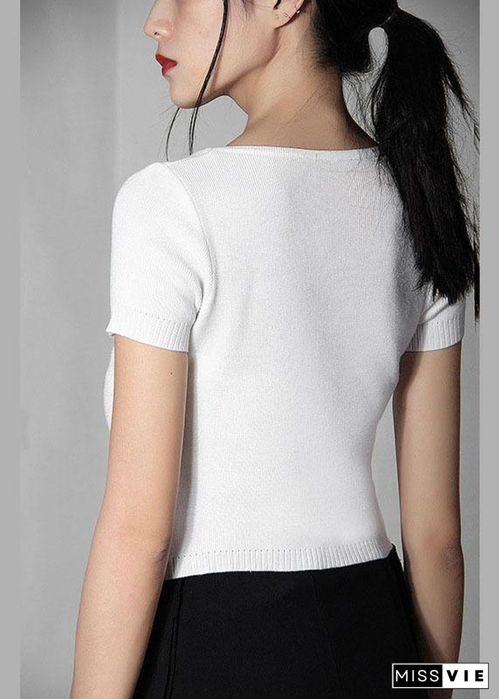 Modern White zippered V Neck Shirt Tops Summer