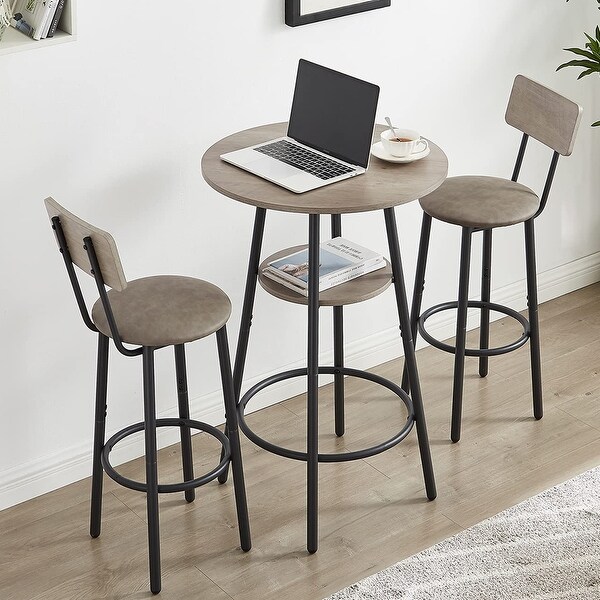 3 Pcs Dining Set， 2-Tier Round Bistro Bar Table and Upholstered Chair