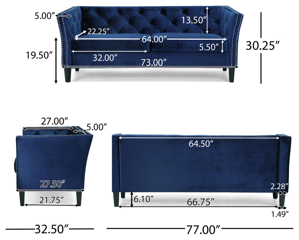 Madera Contemporary Tufted Velvet 3 Seater Sofa   Transitional   Sofas   by GDFStudio  Houzz