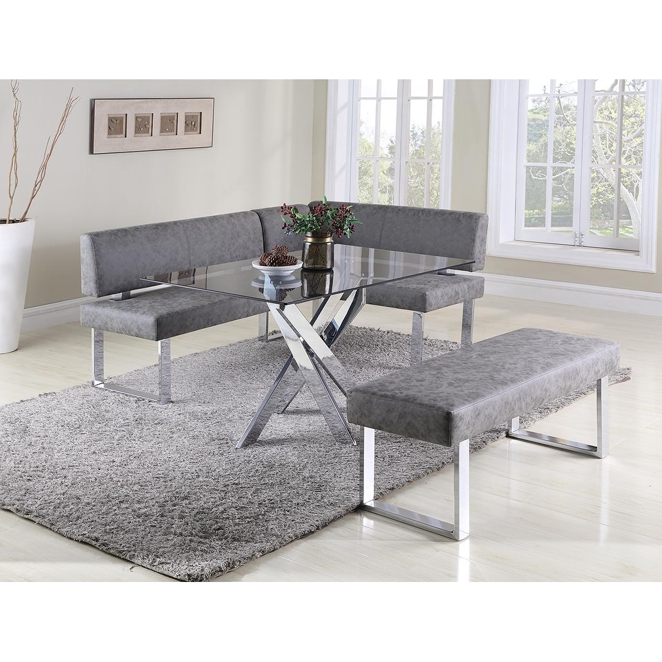 Somette Gene Dark Grey Dining Bench   17.71 x 48.03 x 18.9