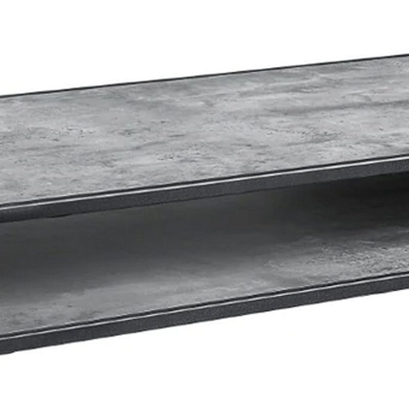 Ish 42 Inch Modern Coffee Table with Curved Edge Design， Wood， Gray， Black