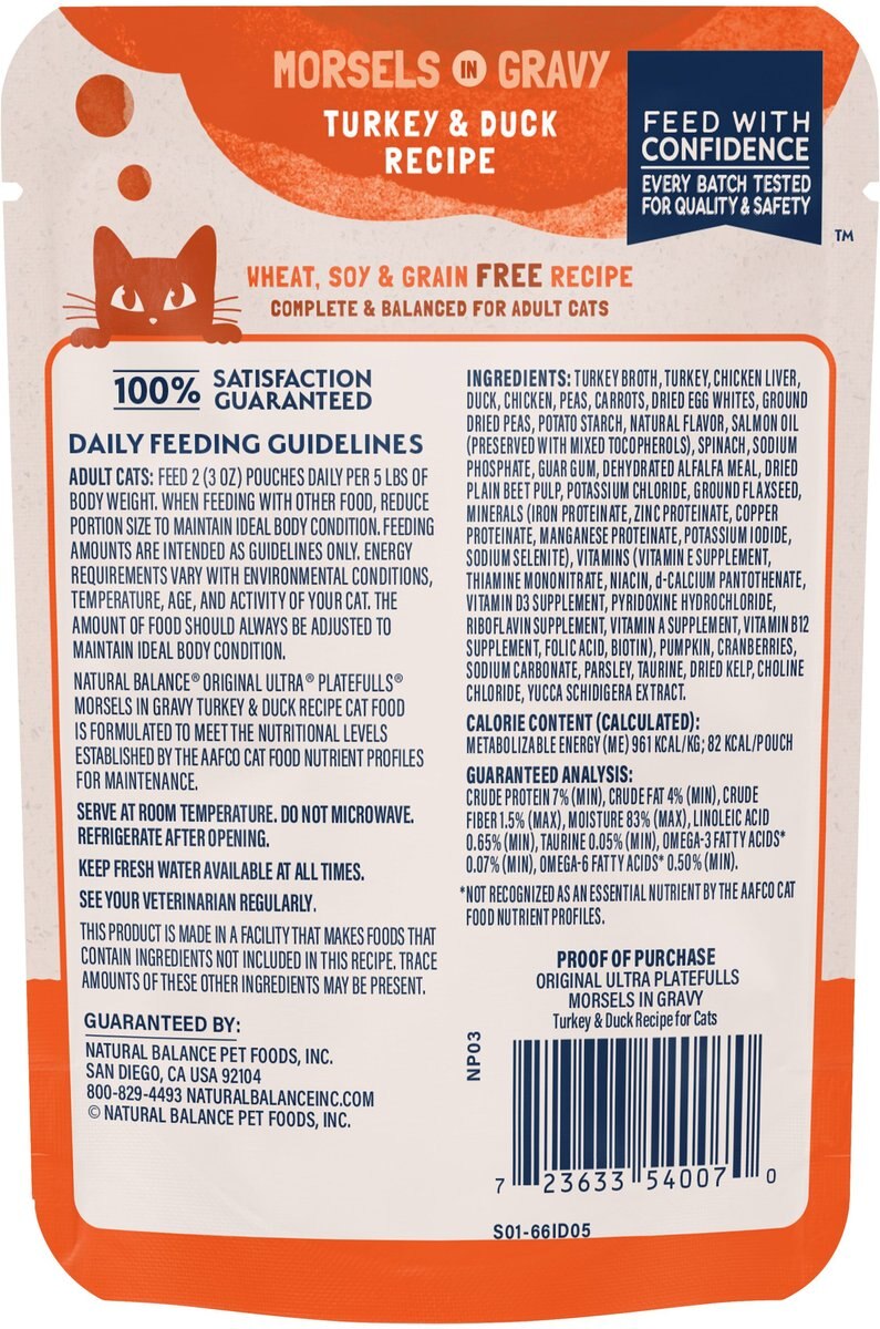 Natural Balance Platefulls Indoor Formula Turkey and Duck Formula in Gravy Grain-Free Cat Food Pouches