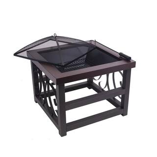 BLUE SKY OUTDOOR LIVING 28 in. Square Steel Raised Wood Fire Pit with Screen Screen Lift And Log Grate WBFP28RB