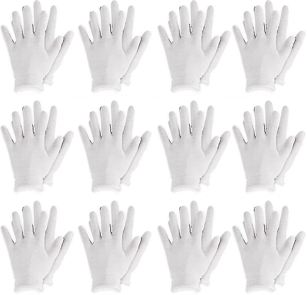 12 Pairs White Cotton Working Safety Gloves For Eczema， Dry Skin， Moisturizing