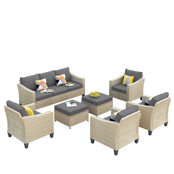 XIZZI Patio Furniture 7Piece Outdoor Wicker Conversation Set with Ottomans