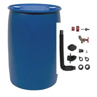 EarthMinded 55 Gal. Blue Plastic Drum DIY Rain Barrel Bundle with Diverter System PTH0935