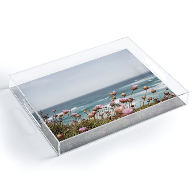 Henrike Schenk Travel Photography Pink Flowers By The Ocean Acrylic Tray Deny Designs